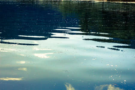 reflections on calm lake waterの写真素材