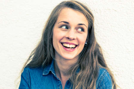 happy woman laughingの写真素材