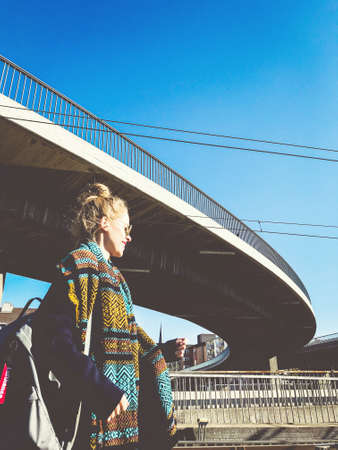 girl in a city in germanyの写真素材