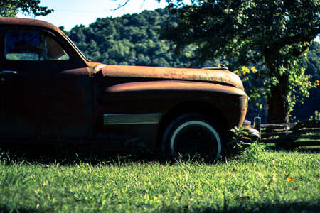 rusty old timer car profileの写真素材