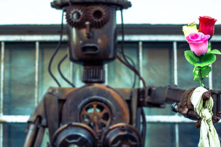 lovely robot made of scrap metal spare partsの写真素材