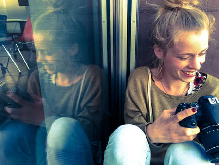 happy female photographerの写真素材