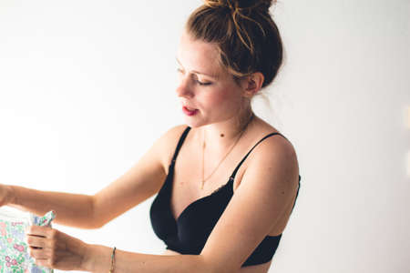 pregnant woman holding baby fashionの写真素材