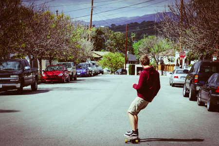 longboarding in the streets of los angeles, californiaの写真素材