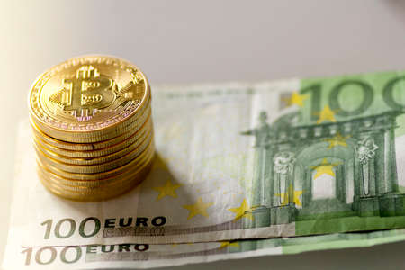 Bitcoin cryptocurrency and euros - Stock imageの写真素材