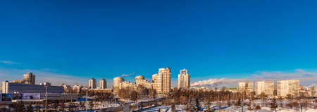 Winter cityscape in the setting sun. Center focus.の写真素材