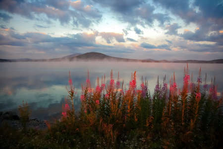 Sunrise on the lakeの写真素材