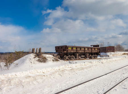 Railway platform at an impasse in the winterの写真素材