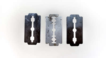 A set of razor blades on white backgroundの写真素材