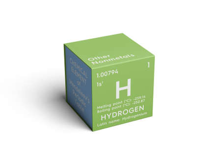 Hydrogen. Other Nonmetals. Chemical Element of Mendeleev's Periodic Table. Hydrogen in a square cube...