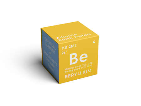 Beryllium. Alkaline earth metals. Chemical Element of Mendeleev's Periodic Table. Beryllium in a square cube creative concept.の写真素材