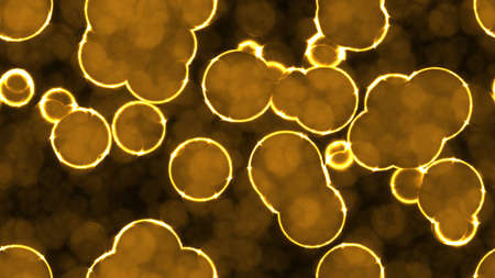 Yellow Fluorescent Bright Shining Circles on Black Background. Seamless Textures. High Quality...