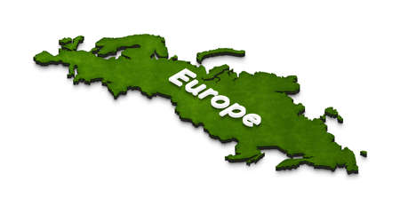 Illustration of a green ground map of Europe on isolated background. Left 3D isometric projection with the name of continent.の写真素材