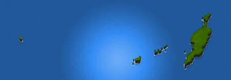Illustration of a green ground map of Anguilla on water background. Right 3D isometric perspective projection.の写真素材