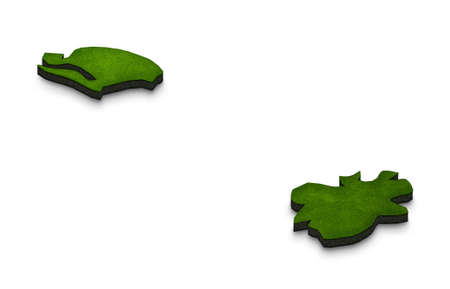 Illustration of a green ground map of Antigua and Barbuda on white isolated background. Right 3D isometric perspective projection.の写真素材