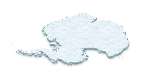 Illustration of a snow ground map of Antarctica on white isolated background. Right 3D isometric perspective projection.の写真素材