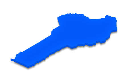 Illustration of a blue ground map of Benin on white isolated background. Left 3D isometric perspective projection.の写真素材