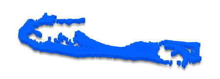 Illustration of a blue ground map of Bermuda on white isolated background. Left 3D isometric perspective.の写真素材