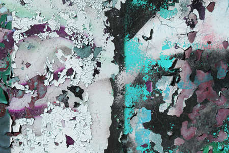 Old Weathered Graffiti Wall. Colorful Concrete Wall Fragment. Gray Blue Black.