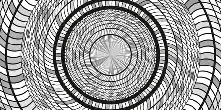 Black and White Circles Art Action Background. Round Wheel Rhythm Backdrop. Center Concept.