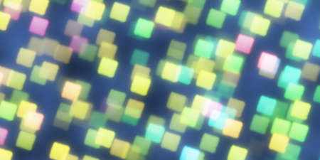 Yellow Square Shapes Bokeh Background. Abstract Figure Night Lights Texture. Abstract Glowing Forms...