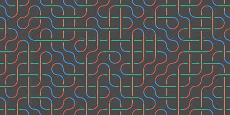 Colored Seamless Swirl Lines on Grey Background. Modern Stripe Pathway Texture. Labyrinth Line...