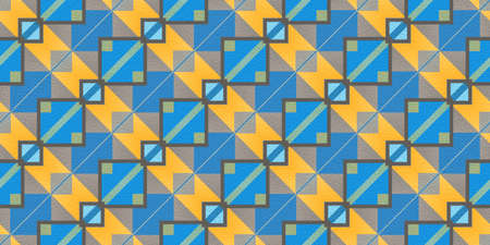 Yellow Blue Seamless Modern Maya Pattern Background. Geometric Ethnic Ornament Texture. Aztec...