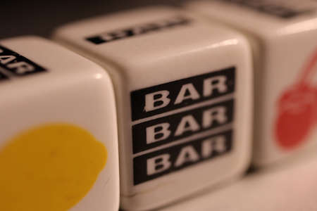 Playing Dice Gambling Lucky Chance. Bar Slots Cube Toys. Macro Close up.の写真素材