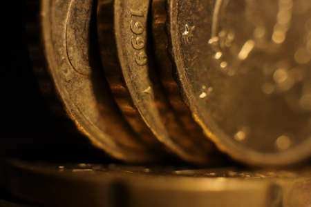 Coins Stack. Investment Finance Banking Earnings Concept. Euro. Macro Closeup.
