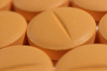 Blue Medicine Tablets. Pharmacy Pills Background. Macro Closeup.の写真素材