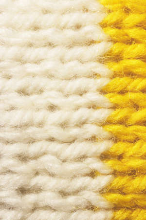 White Yellow Wool Knitting Texture. Horizontal Along Weaving Crochet Detailed Rows. Sweater Textile...
