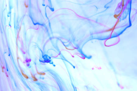 Colored Ink Drops Waves Motion Dynamic in Water. Soft Ambient Background.