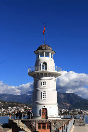 Lighthouse with mountains and sea landscape. Alanya. Turkey.のeditorial素材