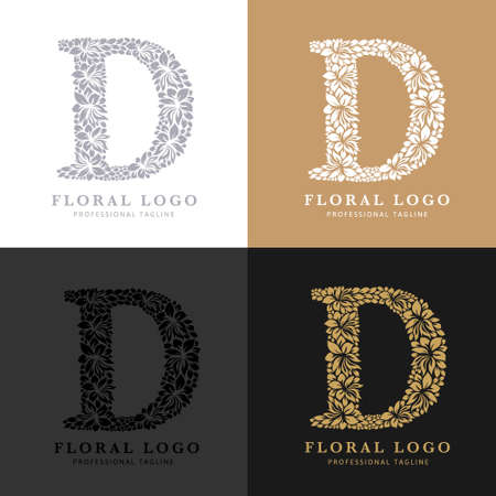 Letter D - Floral Logo Template. Leaves and Flowers Florist Brand Logotype.のイラスト素材