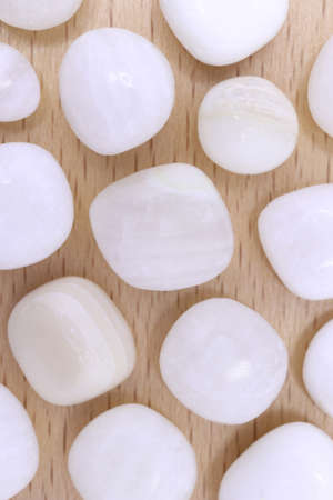 Tridacna heap jewel stones texture on half white light background. Pile mineral pebbles background. Place for text.の写真素材