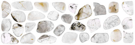 Rutilated quartz heap jewel stones texture on white light backgroundの写真素材