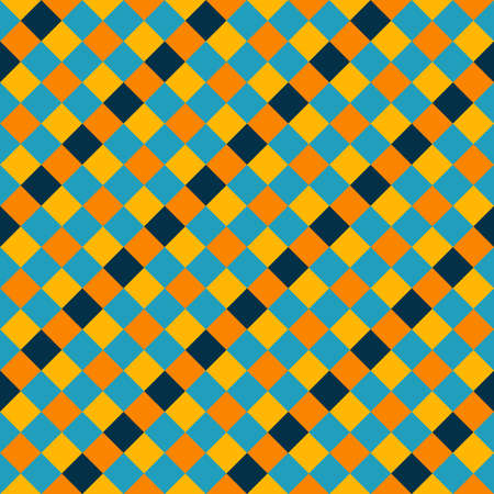Red Beige Yellow Blue Seamless Diagonal French Checkered Pattern. Inclined Colorful Fabric Check Pattern Background. 45 degrees Classic Checker Pattern Design Texture.の写真素材