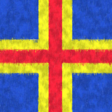 Aland oil painting. Aland emblem drawing canvas. A painted picture of a country's flag.の写真素材