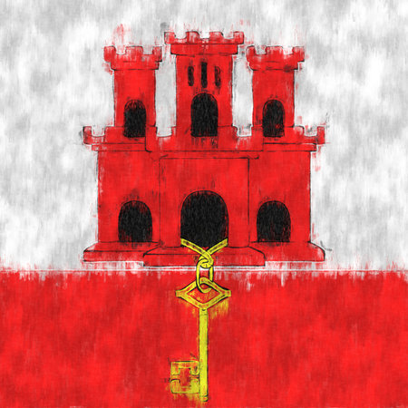 greenland oil painting. Greenlandic emblem drawing canvas. A painted picture of a country's flag.の写真素材