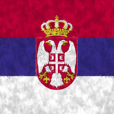 Serbia oil painting. Serbian emblem drawing canvas. A painted picture of a country's flag.の写真素材
