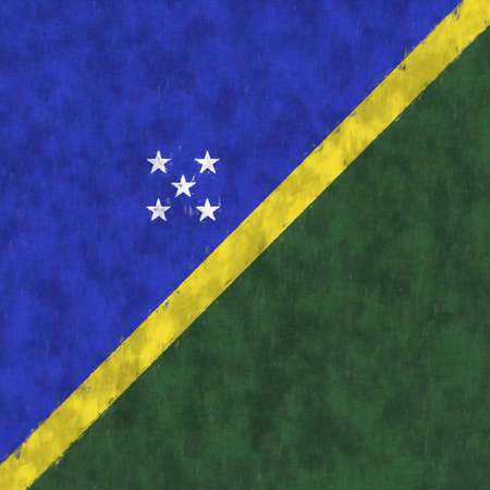Solomon Islands oil painting. Solomon Islands emblem drawing canvas. A painted picture of a country's flag.の写真素材