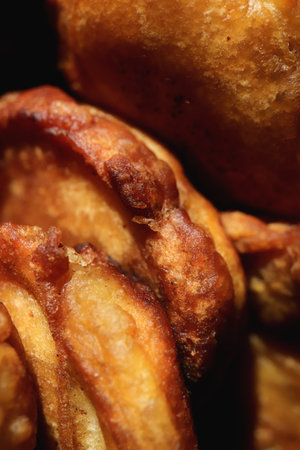Fried fritter pancake. Healthy organic food backdrop. Natural tasty snack.
