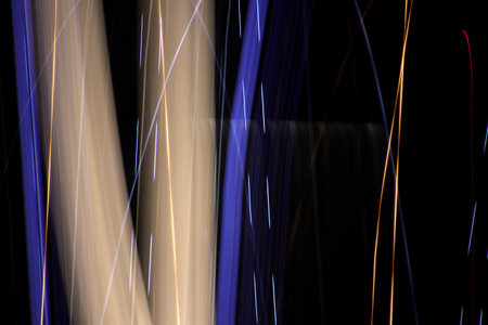 Night exposure zoom traces background. Light lines leaks exposure backdrop. Night city rays glow...