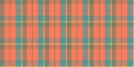 Blue turquoise red peach fustian clothes fabric surface pattern. Checkered material backdrop. Woolen...