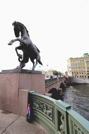 Anichkov Bridge in St. Petersburg. The rider holds the horse.の写真素材