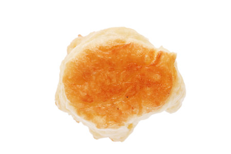 Isolated pancake. Fresh fritter slapjack. Macro closeup.の写真素材