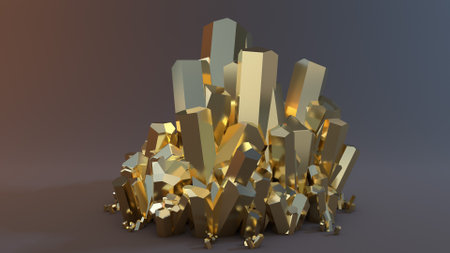 Crystals gold field background. Golden stones creative 3d graphic design.
