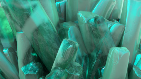 Green ice crystals field background. Cold stones creative 3d graphic design.の写真素材