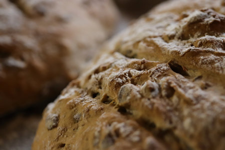 Fresh homemade with seeds bread texture.