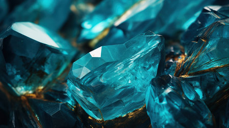 Close-up of several blue gemstones with a crystalline structure, showing their facets and clarity.の写真素材